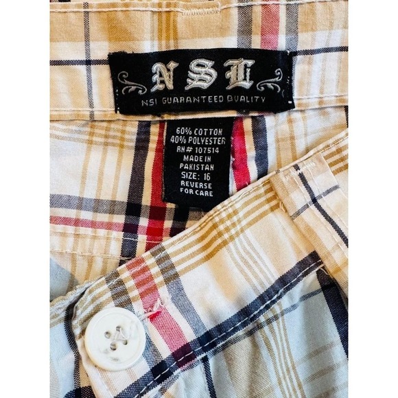 NSI Vintage Boys Plaid Cargo Shorts Size 16 Beige Red Black Cotton Blend - Picture 3 of 6